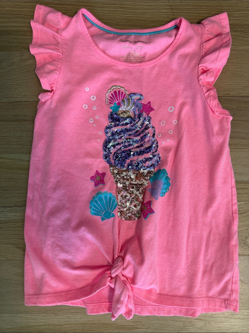 Tommy Bahama Pink Sequin Mermaid Ice Cream Short Sleeve Tee